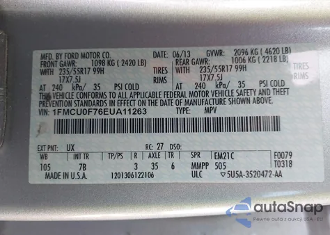 2014 Ford Escape S из США, поврежденный, VIN 1FMCU0F76EUA11263